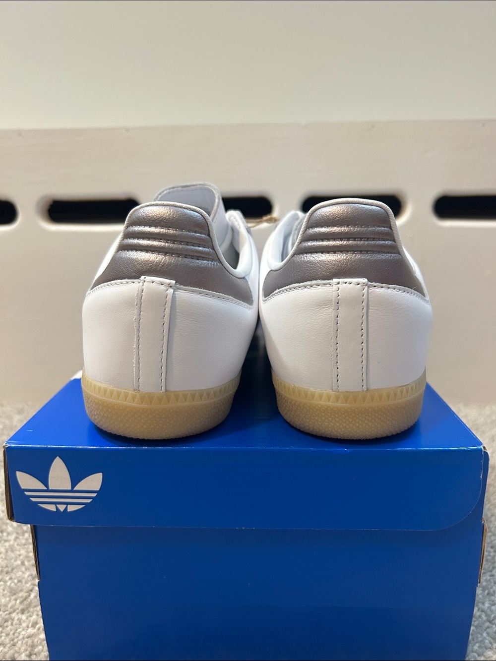 Women adidas Samba OG in White cloud with metallic silver and gum bottom soles - Picture 2 of 6
